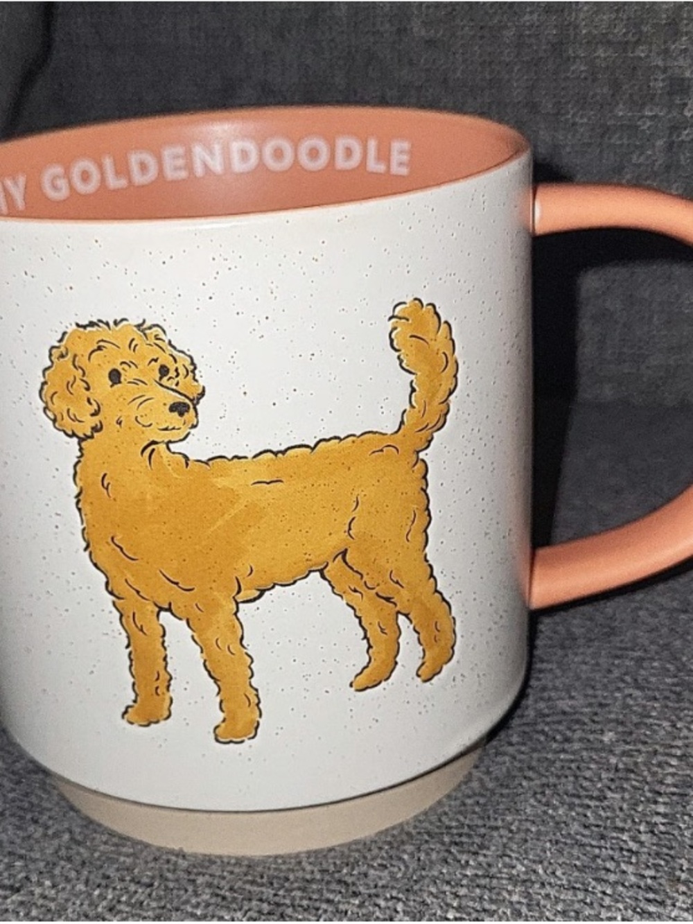 Goldendoodle Ceramic Mug with Peach Interior and Handle